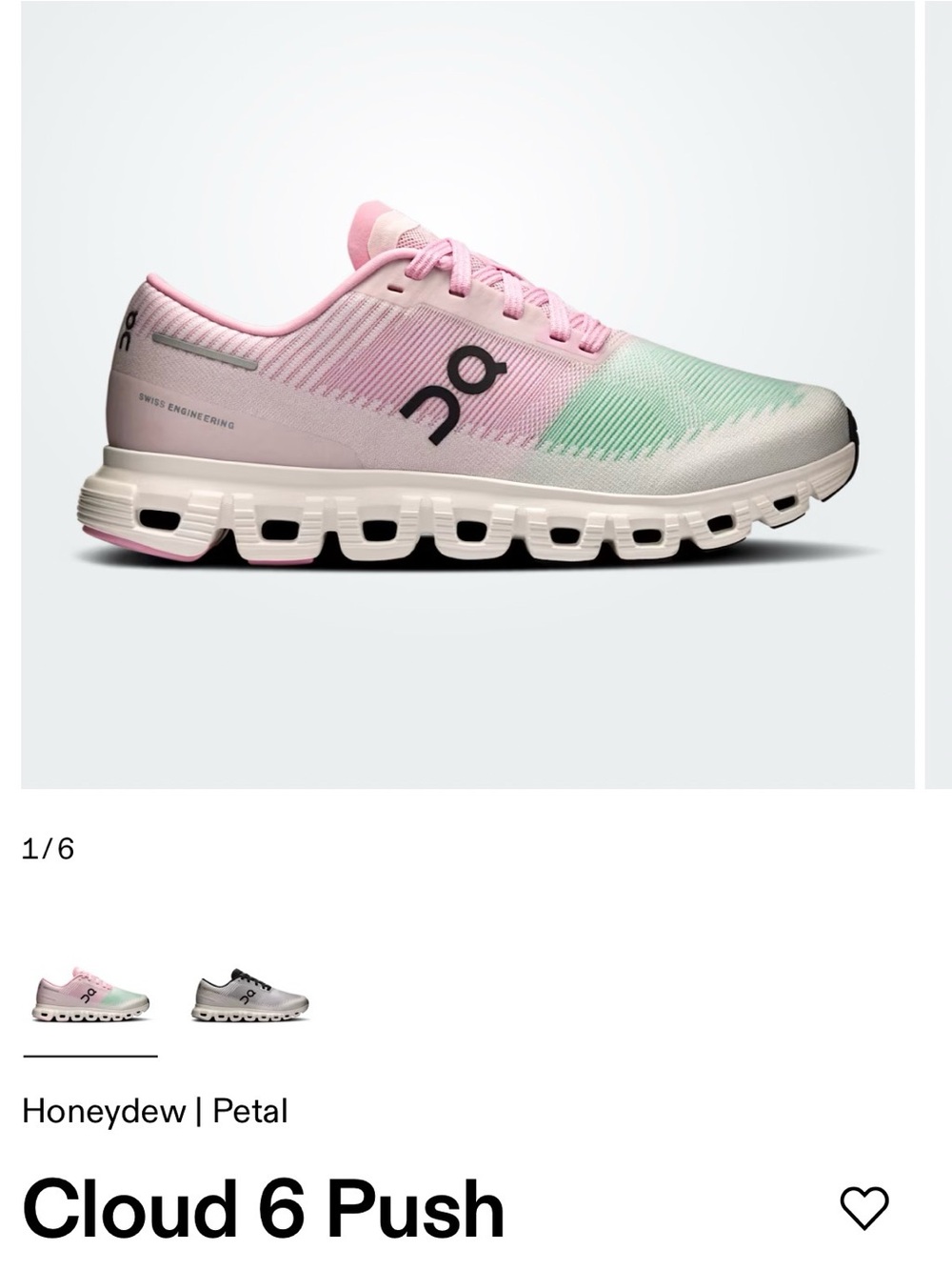 On Running Cloud 6 Push — Mint Green and Light Pink